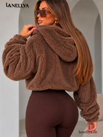 Damen Teddy Hoodie Braun Mia Maison flauschiges Sweatshirt mit Kapuze