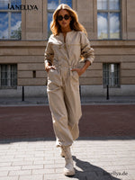Damen Utility Overall Beige von Mia Maison aus 100% Polyester