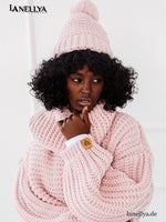 Damen Winter Mütze mit Bommel und Schal Miss City