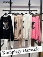 Damen Zweiteiler Set Aszmi – bequemes Sweatshirt in Pink kombiniert mit Ripp-Leggings