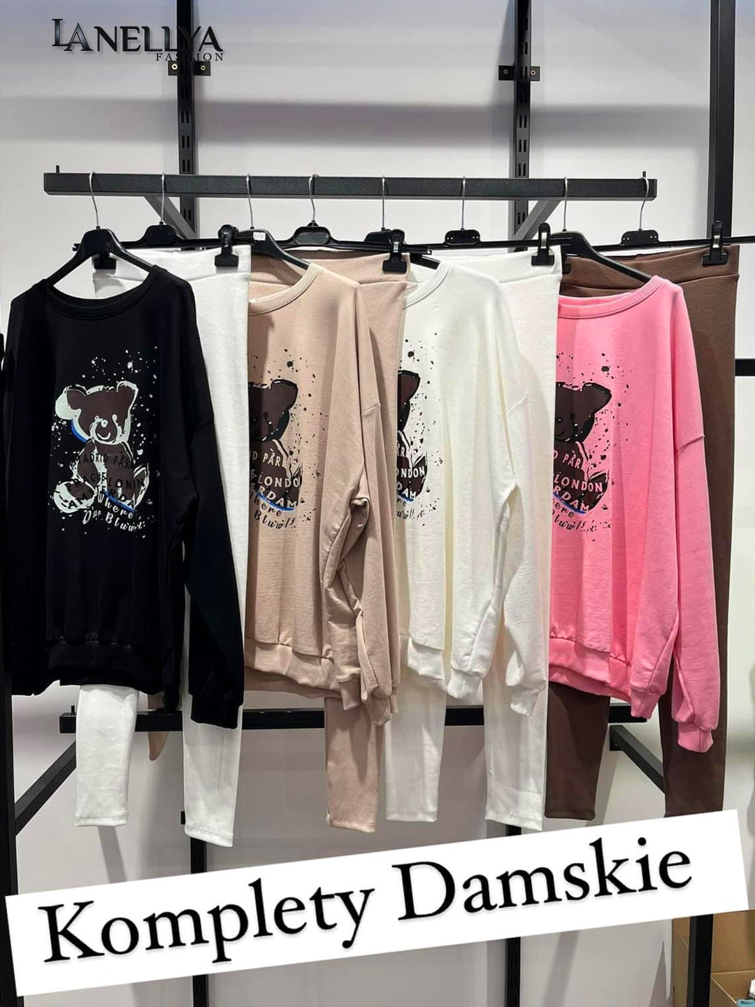 Damen Zweiteiler Set Aszmi – bequemes Sweatshirt in Pink kombiniert mit Ripp-Leggings