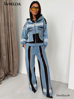 Damen Zweiteiler Set Blau Jacke Hose Lil Glam Fashion