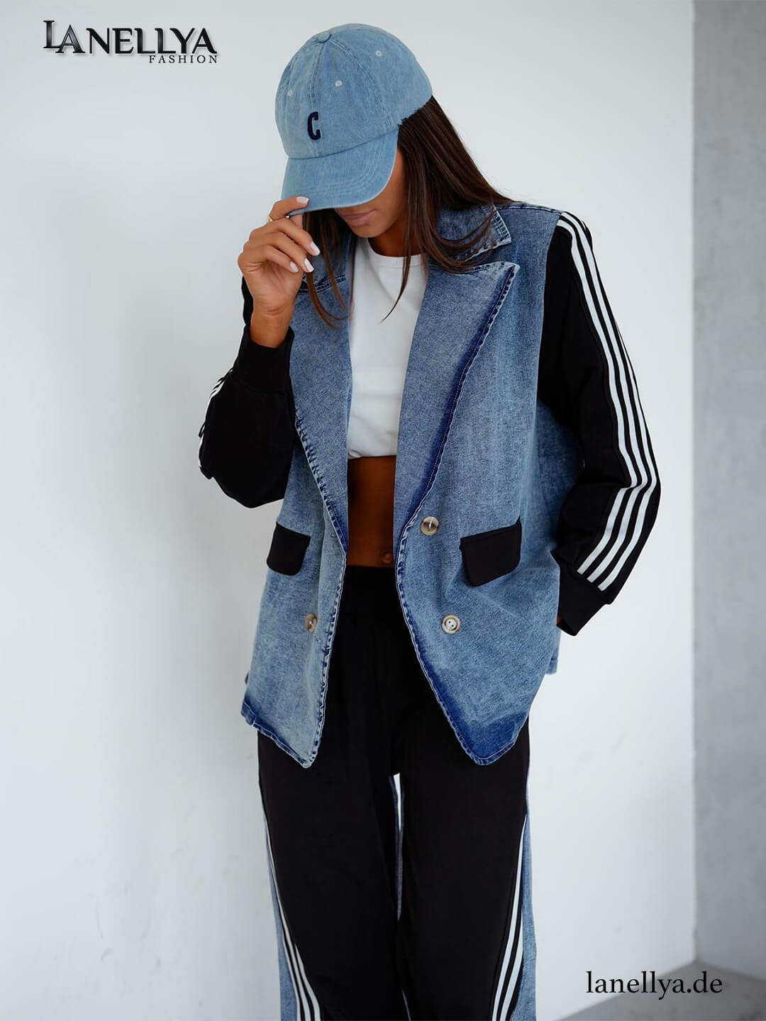Damen Zweiteiler Set Denim Blazer Hose Streetstyle