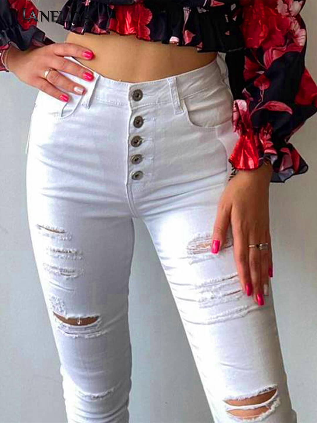 Daysie Damen Jeans Weiß High Waist Destroyed
