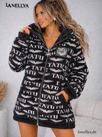 Designer Mantel Damen schwarz Allover Logo Print