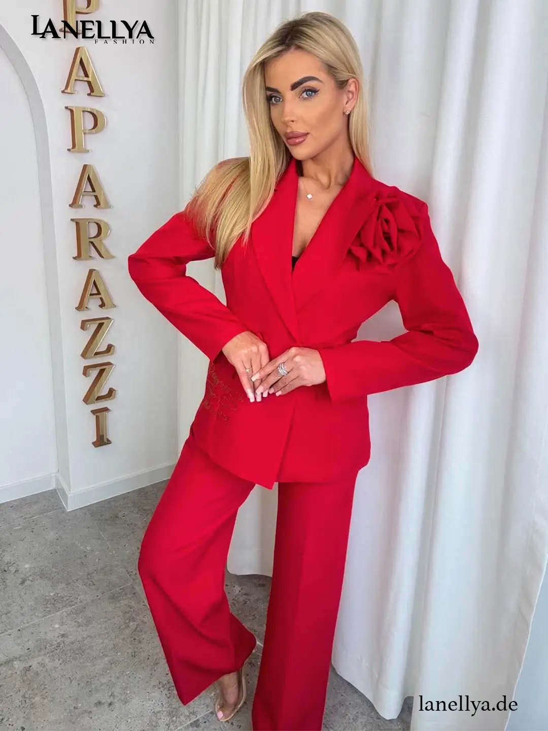 Eleganter Damenanzug Rot Paparazzi Blazer und Hose