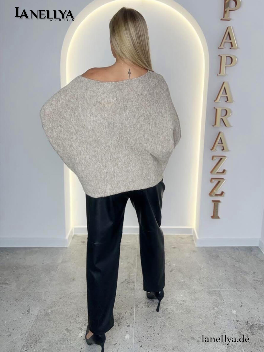 Eleganter Damenpullover Beige One Shoulder