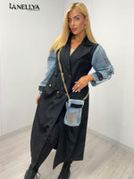 Eleganter Longline Damen Mantel Paparazzi mit Kontrastärmeln