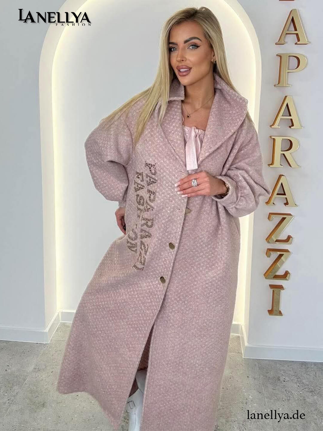 Eleganter Paparazzi Mantel Damen in Altrosa Vorderansicht