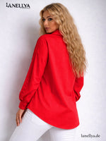 Agatha Damen Hemd Rot Longbluse mit Volants und Knopfleiste