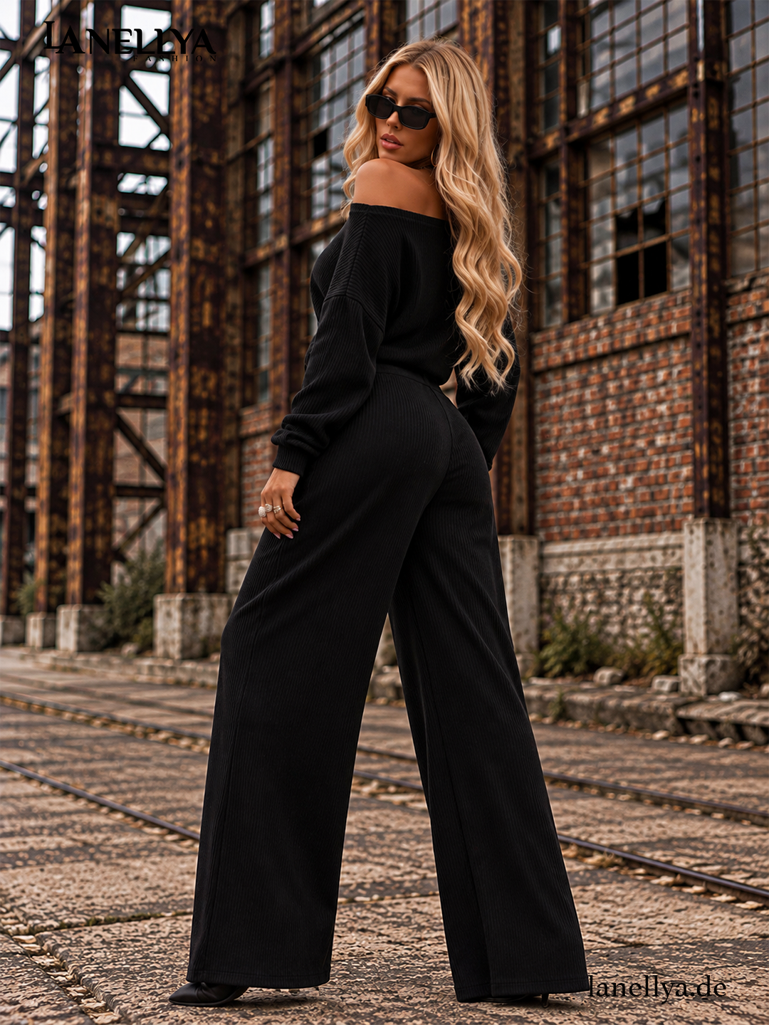 Elegantes Basari Damen Komplett Outfit LOE in Schwarz mit bequemer Marlenehose und regulierbarer Oberteillänge