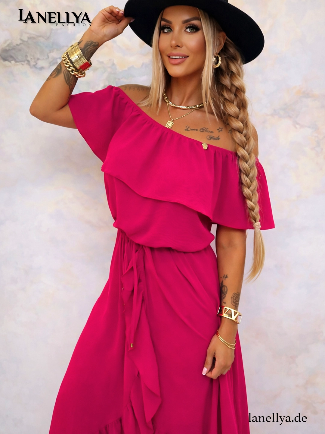 Elegantes Off-Shoulder Kleid Pink Lola Bianka