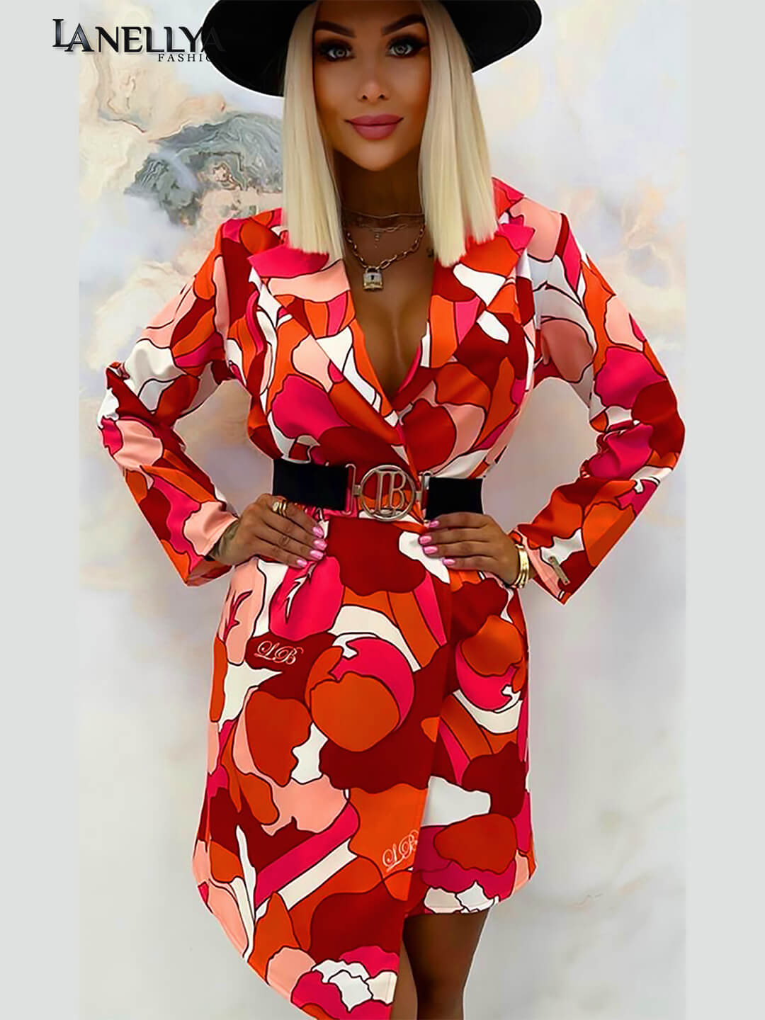 Elegantes Print-Kleid von Lola Bianka mit V-Ausschnitt