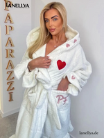 Flauschiger Damen Bademantel Weiß Wellness Look Paparazzi