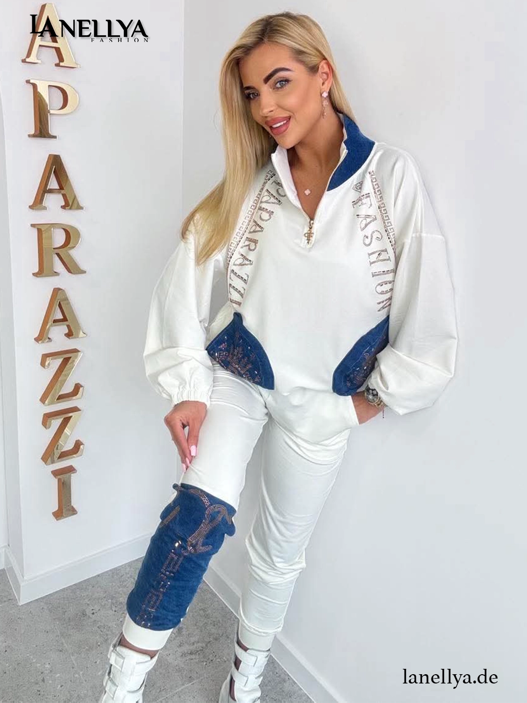 Freizeitanzug Damen Set modern Sweatshirt und Hose Paparazzi Outfit