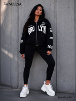 Gerber Fashion Damen Jacke Schwarz mit weißen Prints und Jeans Einsätzen