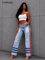 Gerber Fashion Damen Jeans Hellblau im Wide Leg Destroyed Look mit seitlichen Streifen