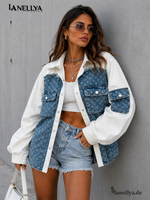 Gerber Fashion Damen Oversize Hemd Jacke mit blauem Denim Einsatz
