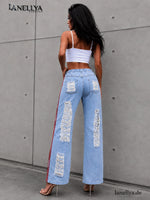 Gerber Fashion Destroyed Jeans Hellblau mit weitem Bein und Streifendetails