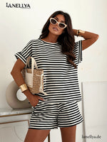Gestreiftes Damen Sommer Set von Lil Glam in Schwarz Weiß