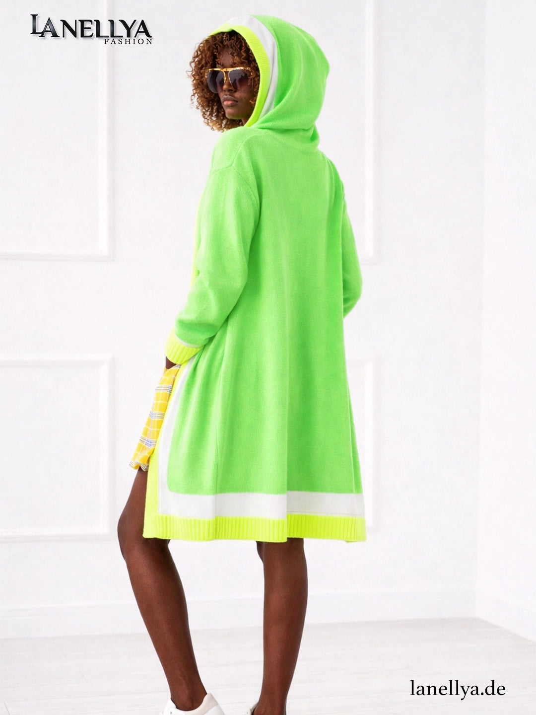 Grüner Damen Cardigan mit Kapuze und Taschen