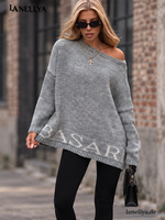 Grauer Basari Pullover Damen S XXL mit dekorativem Saum
