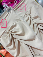 La Diva Damen Leggings Beige High Waist mit Raffung und Herz Logo