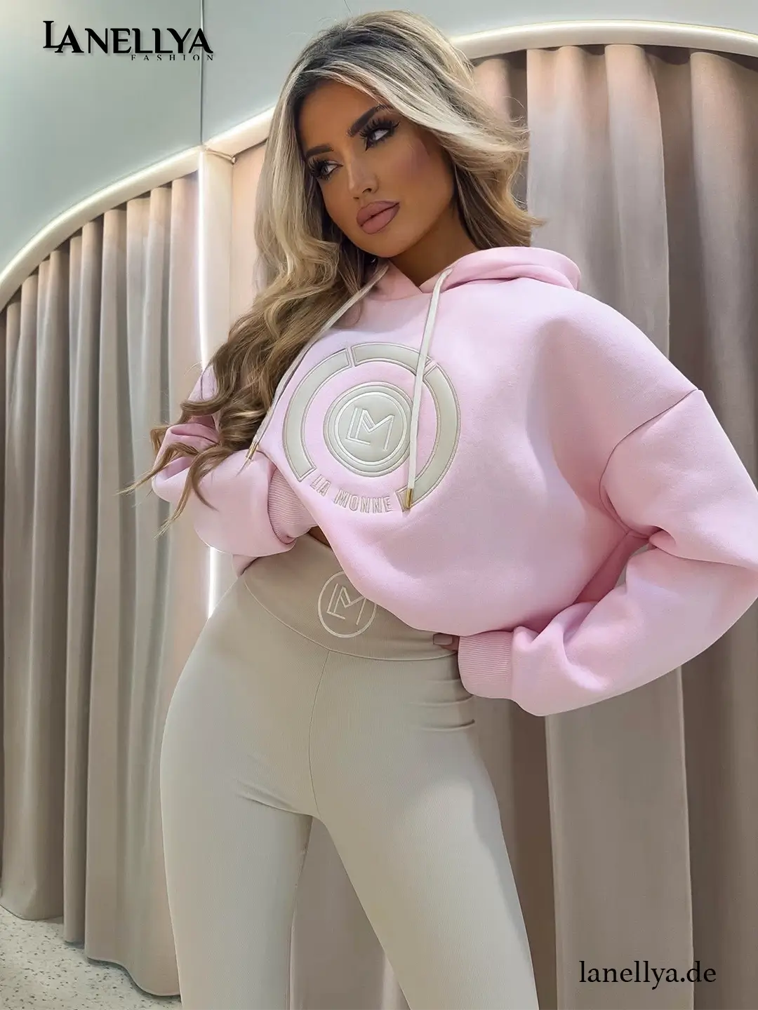 La Monne Damen Leggings Beige High Waist Premium Leggings