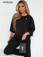 La Blanche Damen Set in Schwarz mit Oversize Shirt und LB Logo-Detail