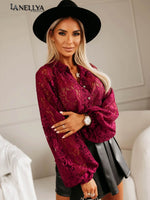La Blanche Damen Spitzenbluse in Bordeaux mit langen Ärmeln