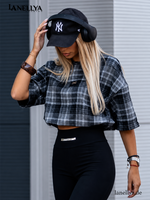 La Monne Damen Bluse Schwarz Anthrazit kariert – moderner City Look