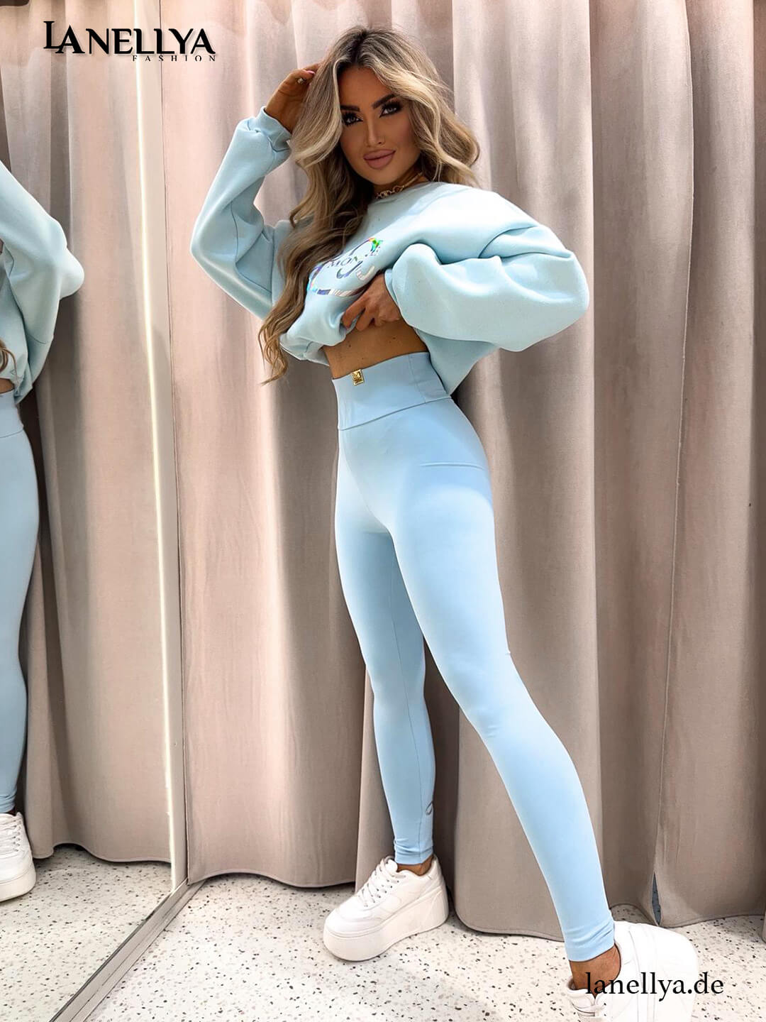 La Monne Damen Komplett-Set Sweatshirt und Leggings hellblau