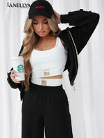 La Monne Damen Outfit Schwarz – sportlich-elegantes Set mit besonderen Ärmel-Details