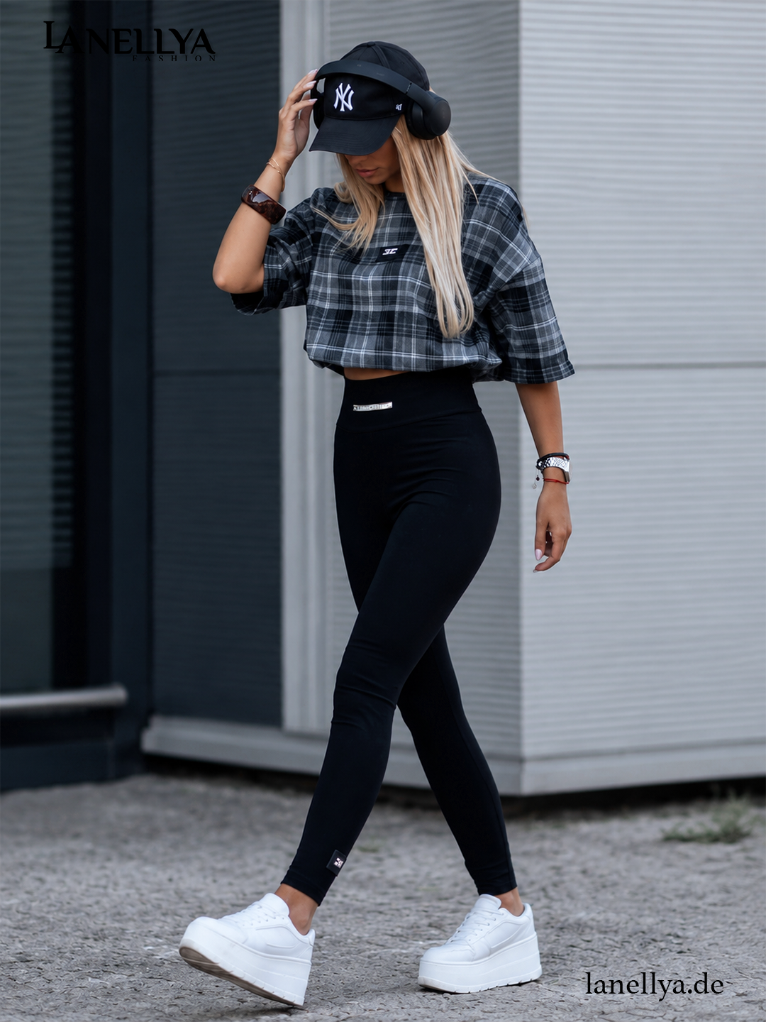 La Monne Damen Ripp Leggings Schwarz mit elastischem Bund