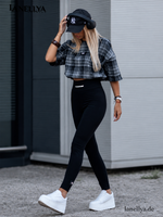 La Monne Damen Ripp Leggings Schwarz mit elastischem Bund