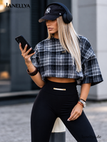 La Monne Damen Shirt Bluse kariert in Schwarz Grau mit Logo Detail