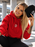 La Monne Damen Sweatshirt Rot mit Kapuze und Glitzer Logo S–XL