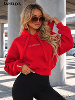 La Monne Damen Sweatshirt Rot mit Kapuze und Logo vorne S–XL
