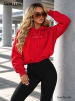 La Monne Damen Sweatshirt Rot mit glitzernden Flügel Applikationen