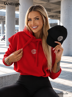 La Monne Damen Sweatshirt Rot mit großem Glitzer Logo am Rücken