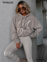 La Monne Damen Sweatshirt mit Kapuze in Beige mit hellem Logo Print