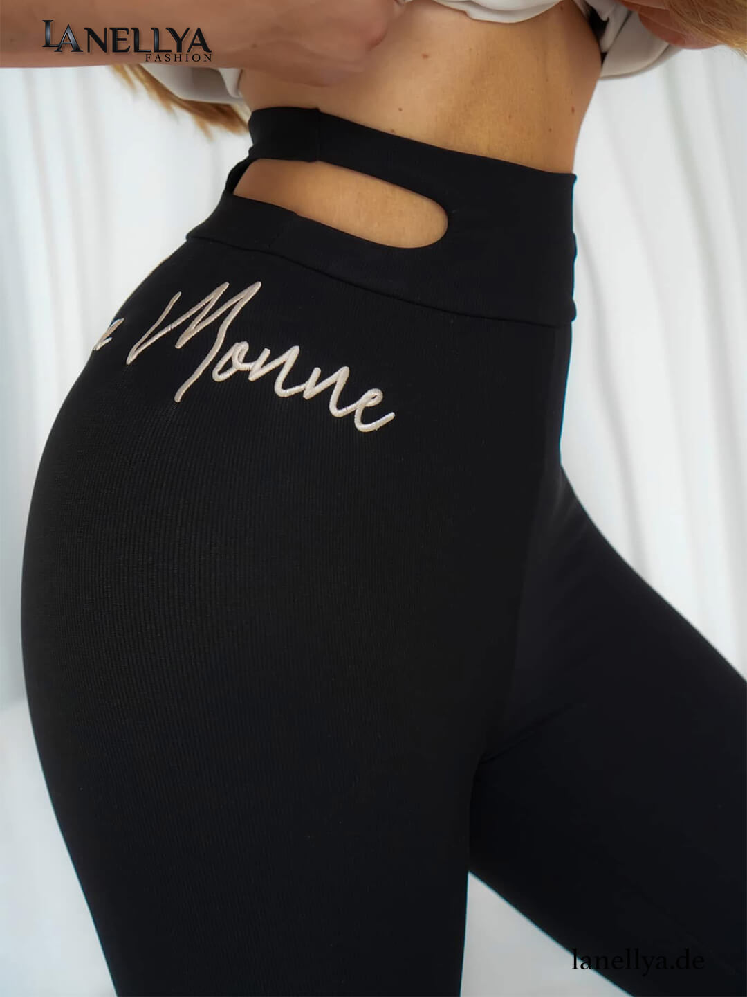 La Monne Leggings Schwarz – figurbetonte Damenhose mit stylischem Cut-Out Detail