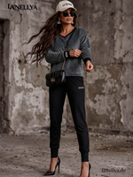 Laki Damen Freizeitanzug Schwarz  mit Sweatshirt und bequemer Hose
