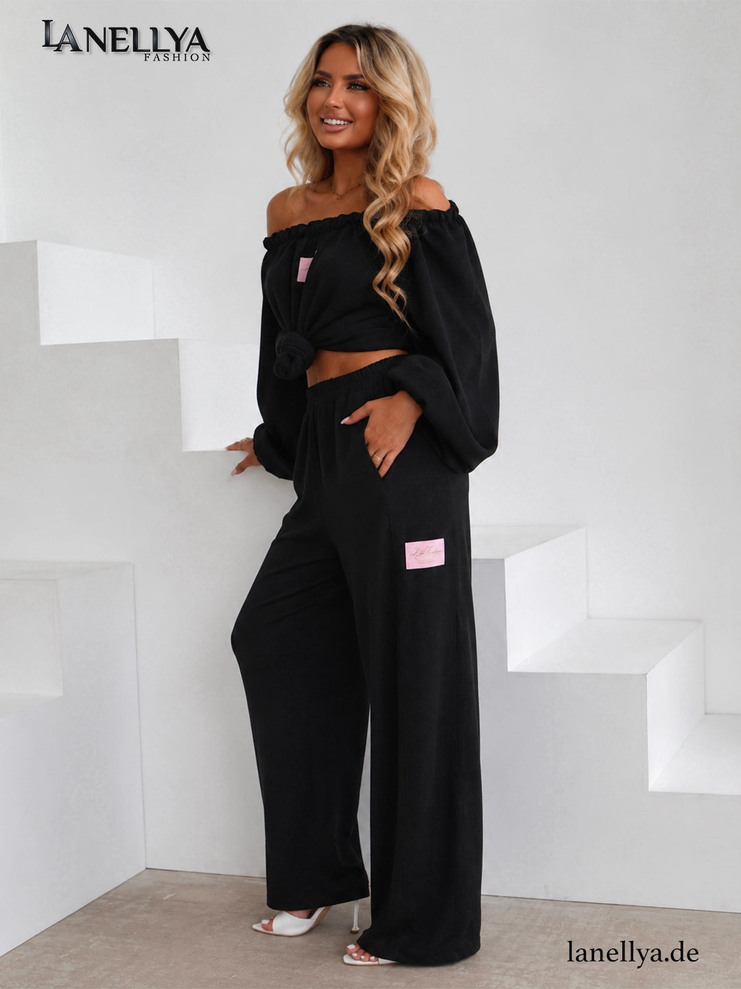 Laki Damen Komplett Set Schwarz für Freizeit, Urlaub und City Looks