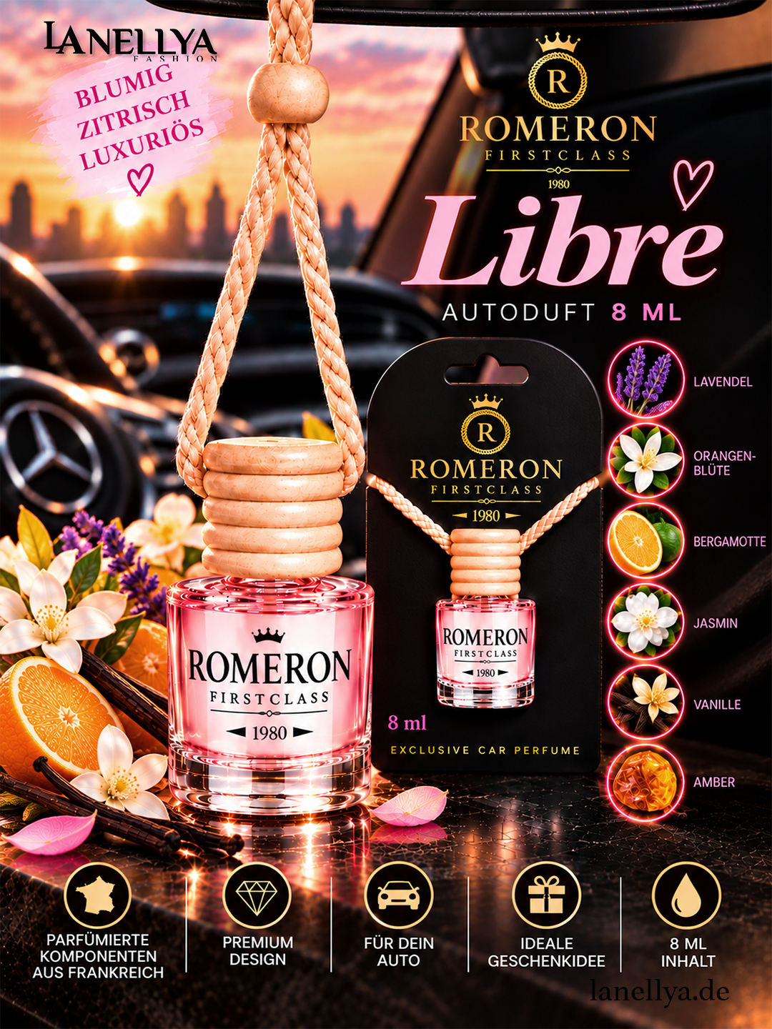 Romeron Autoduft Libre 8 ml – Blumig, Zitrisch & Elegant
