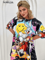 Lil Glam Damen Kleid Oversize – Pop-Art Shirtkleid mit Comic Print
