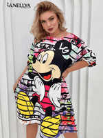 Lil Glam Damen Kleid oversize – Shirtkleid mit Comic Pop-Art Print