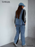 Lil Glam Damen Streetstyle Set Blazer Hose Blau