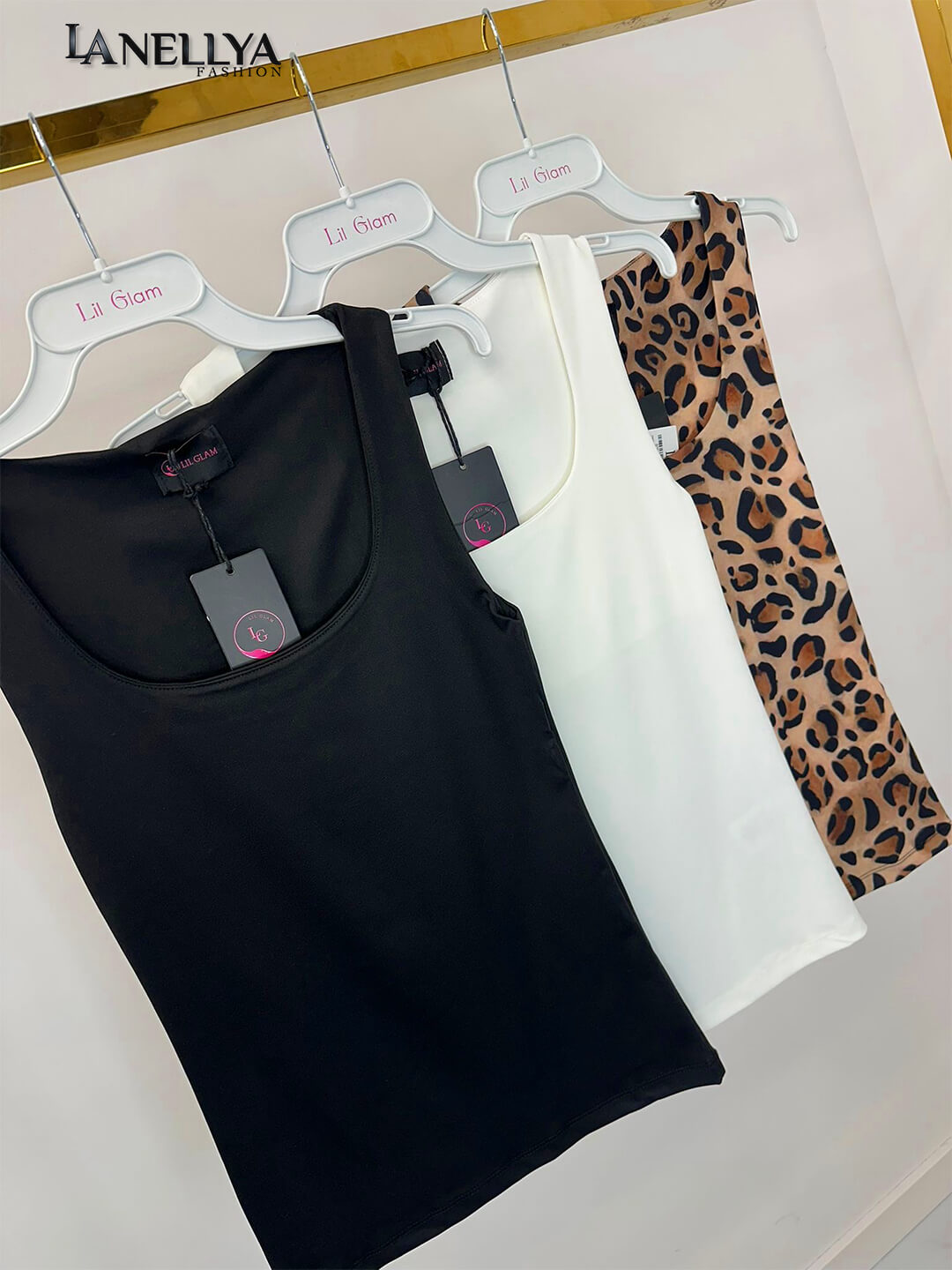Lil Glam Damen Top Schwarz Basic Tanktop figurbetont