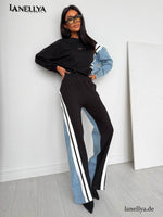 Lil Glam Damen Zweiteiler modischer Materialmix